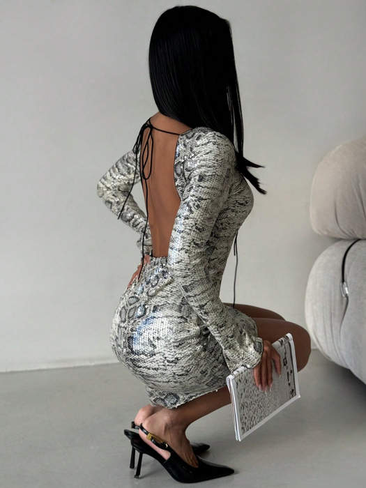 Rochie scurta cu paiete snake si spatele gol [5]