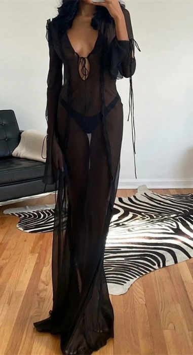 Rochie de plaja crapata pe picior, cu volane [3]