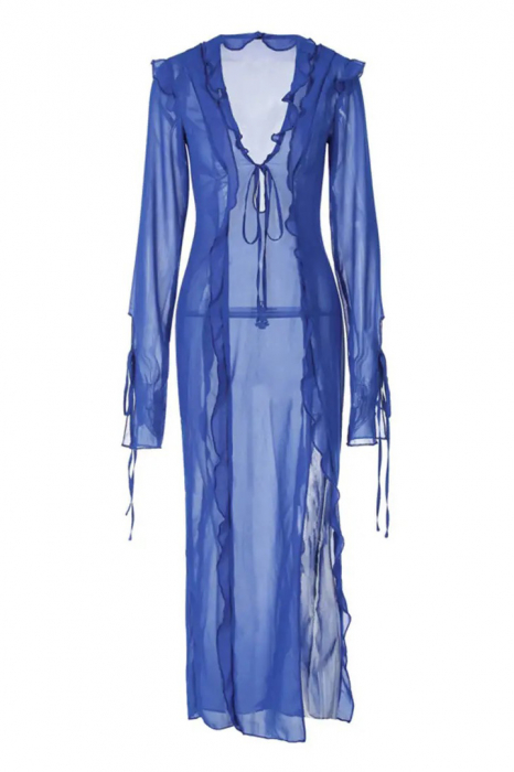 Rochie de plaja crapata pe picior, cu volane [6]