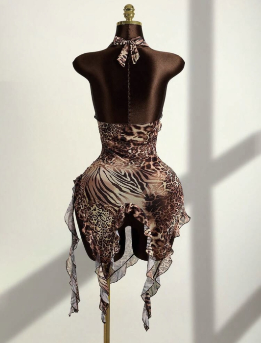Rochie de plaja scurta, cu volane si imprimeu [2]