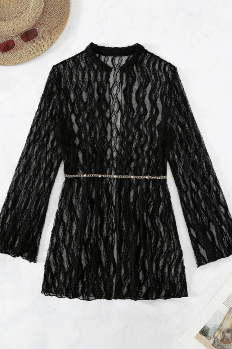 Rochie de plaja scurta, din plasa cu imprimeu [3]