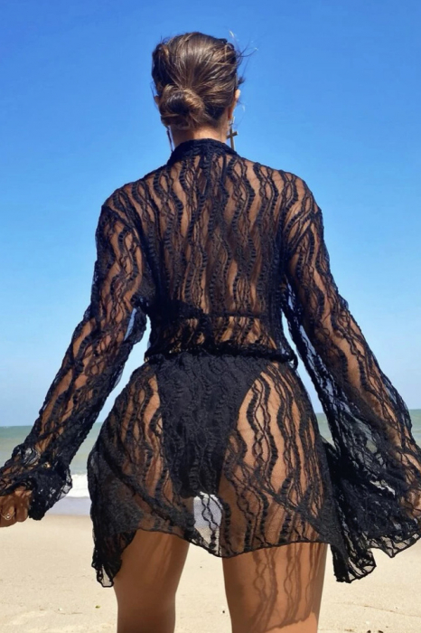 Rochie de plaja scurta, din plasa cu imprimeu [2]