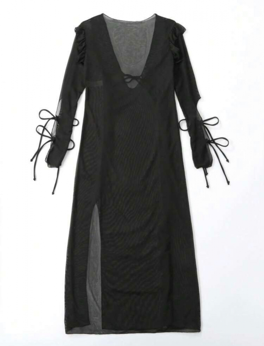 Rochie de plaja transparenta, crapata pe picior [3]