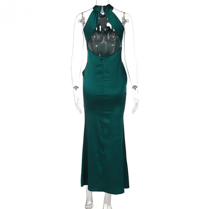 Rochie lunga cambrata cu spatele gol,verde [4]