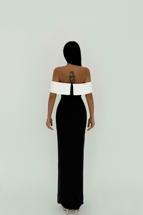 Rochie lunga neagra cu detalii albe pe umeri [3]