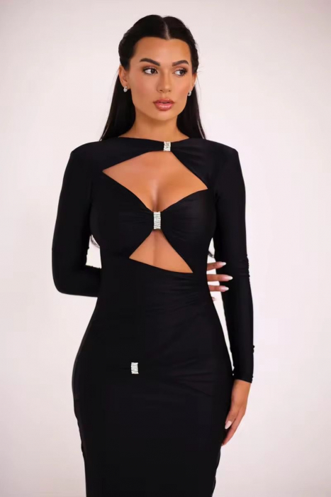 Rochie lunga eleganta cu maneca lunga si decupaje [9]
