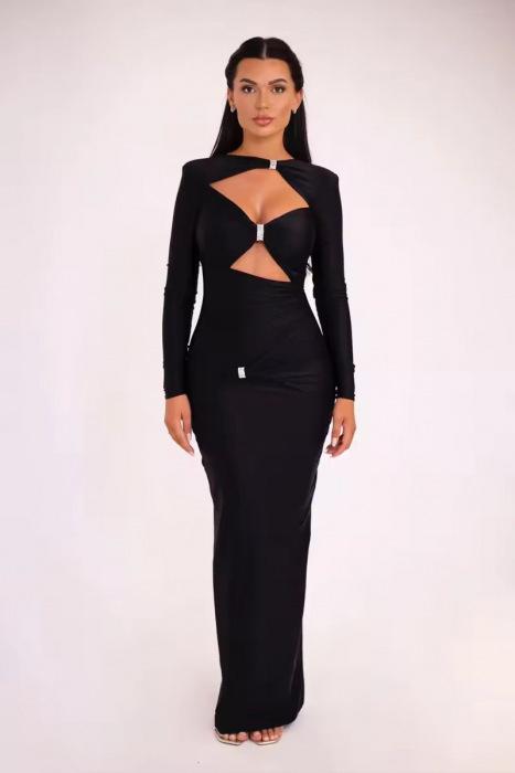 Rochie lunga eleganta cu maneca lunga si decupaje [6]