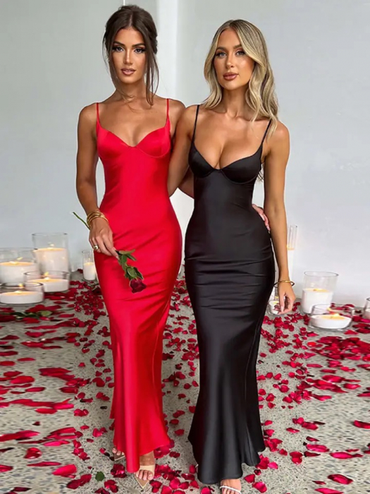 Rochie lunga din satin perfecta pentru evenimente [4]