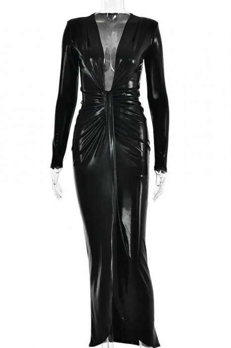 Rochie midi eleganta cu maneci lungi si aspect stralucitor [10]
