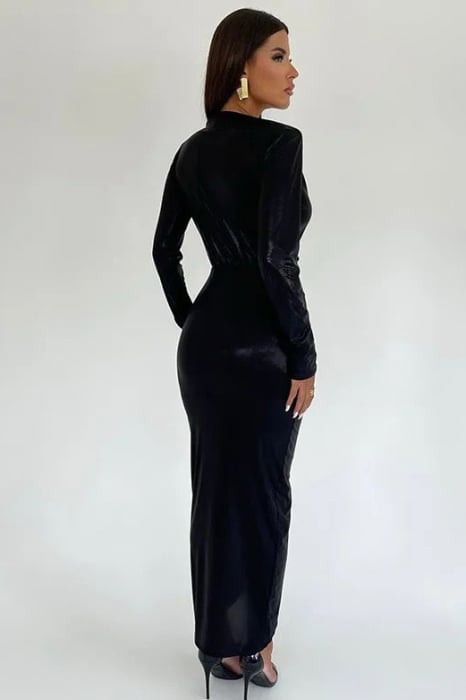 Rochie midi eleganta cu maneci lungi si aspect stralucitor [4]