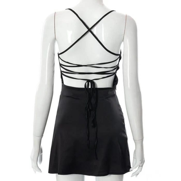 Rochie mini din satin si spatele gol #GLAM01N [2]