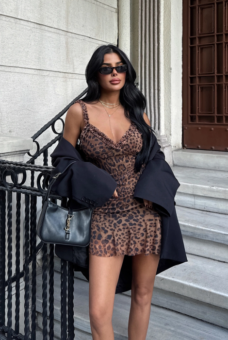 Rochie animal print scurta cu bretele si volan [3]
