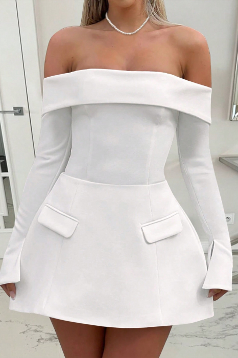 Rochie alba scurta pe umeri [5]