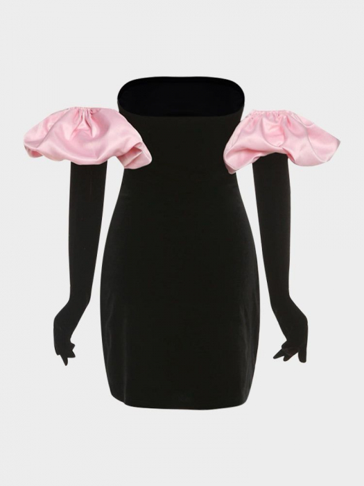 Rochie scurta din catifea cu manusi [6]