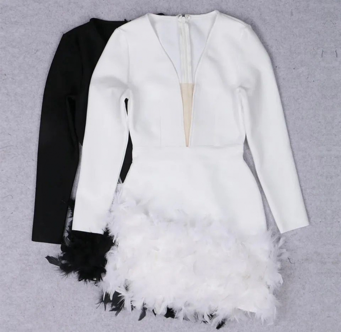 Rochie scurta eleganta cu pene [6]