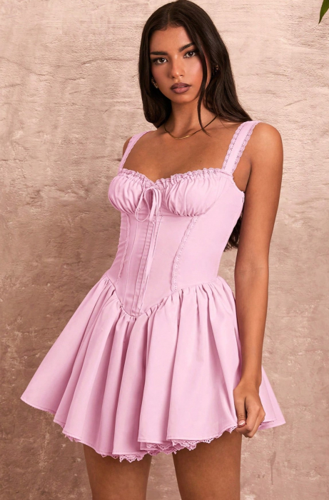 Rochie scurta, roz cu dantela [3]
