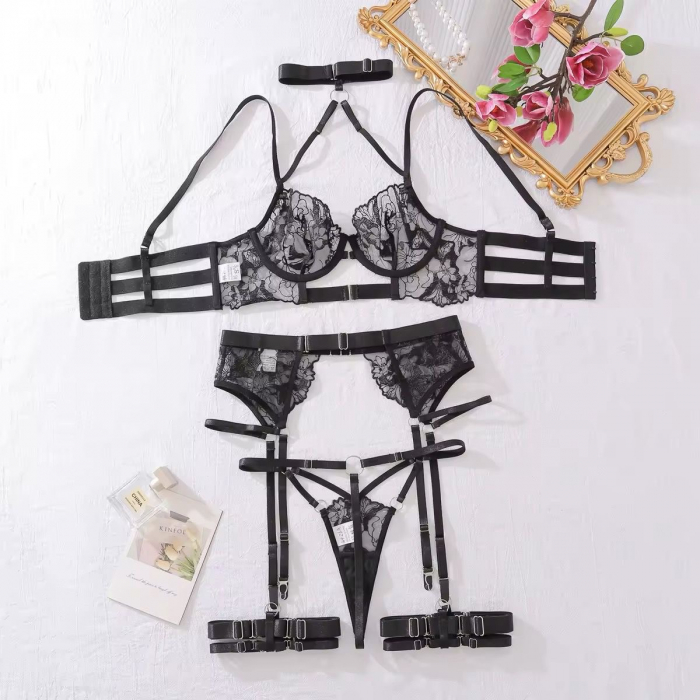Set de lenjerie intima 4 piese, negru cu bretele reglabile [5]