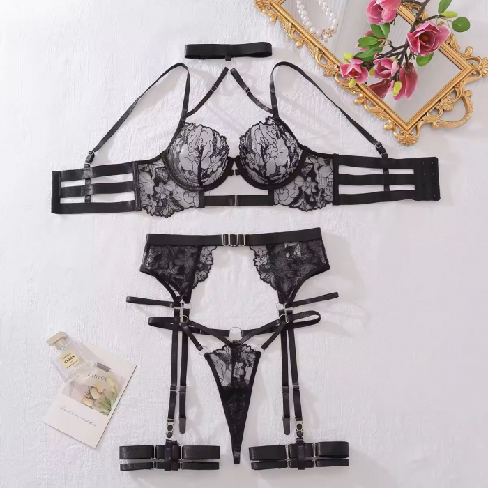 Set de lenjerie intima 4 piese, negru cu bretele reglabile [4]