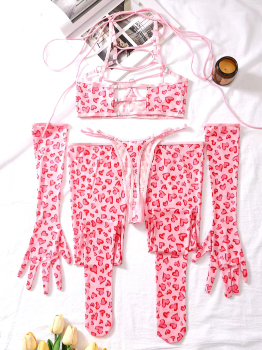 Set de lenjerie intima 4 piese, animal print roz [5]