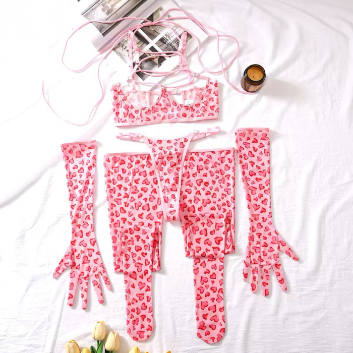 Set de lenjerie intima 4 piese, animal print roz [6]