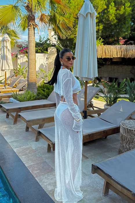 Set De Plajă Din Tul Alb Cu Top Și Fustă Vaporoasă Eleganta [2]