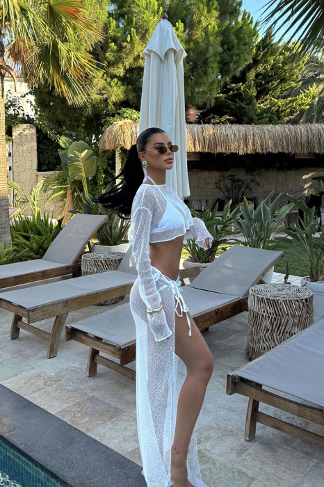 Set De Plajă Din Tul Alb Cu Top Și Fustă Vaporoasă Eleganta [5]