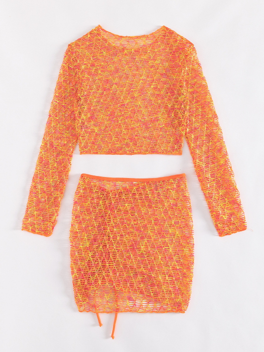 Set de plaja cu model plasa si imprimeu [3]