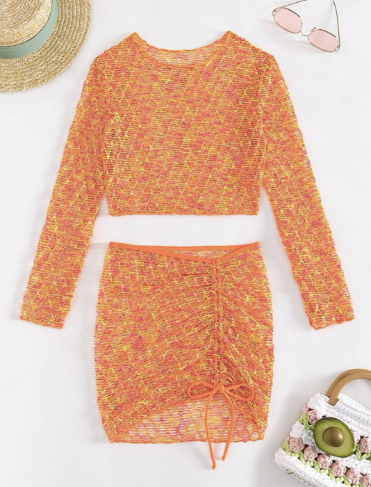 Set de plaja cu model plasa si imprimeu [4]