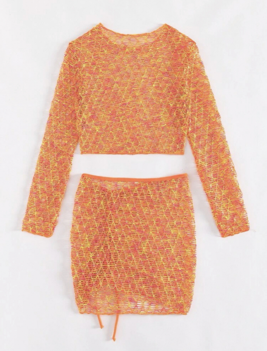 Set de plaja cu model plasa si imprimeu [3]