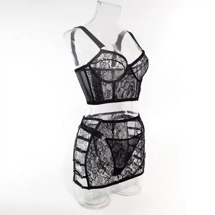 Set lenjerie intimă negru din dantelă – 3 piese [6]