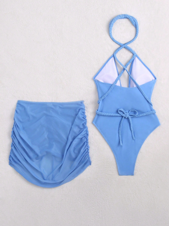 Costum de baie intreg cu snur reglabil, albastru [2]