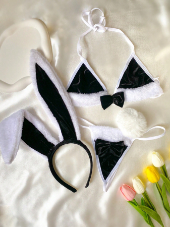Lenjerii tematice - Set 3 piese sexy din catifea, negru