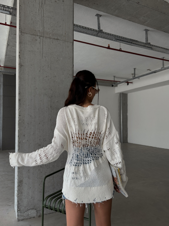 Pulover casual cu rupturi si croi oversize [2]
