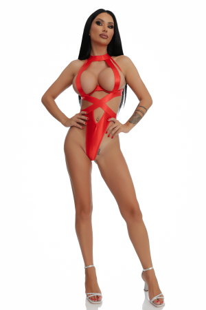 Body rosu cu decupaje si curele [3]