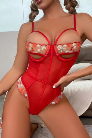 Body rosu din plasa cu decupaje [0]