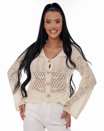 Colectii - Cardigan scurt cu nasturi, bej