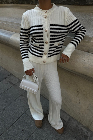 Signature Style - Compleu casual-elegant cu dungi si pantaloni drepti