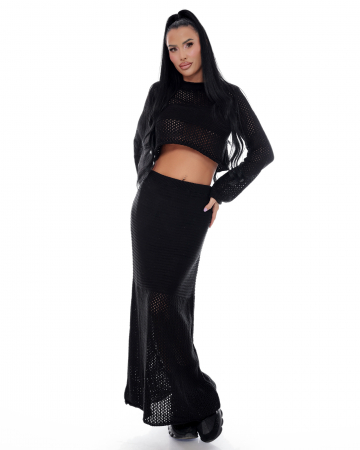 Colectii - Costum cu fusta si bluza, cu aspect tricotat