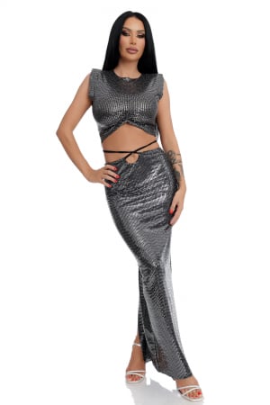 Daniela Crudu - Costum cu fusta si bluza, cu paiete