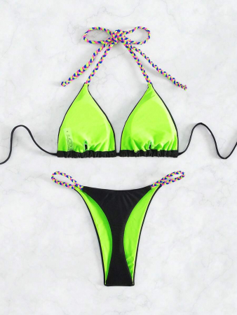 Costum de baie 2 piese, negru cu snur [3]