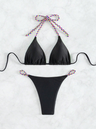 Costum de baie 2 piese, negru cu snur [2]