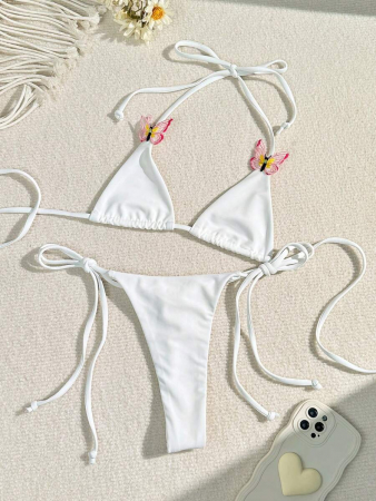 Costum de baie 2 piese, cu fluture, alb [5]