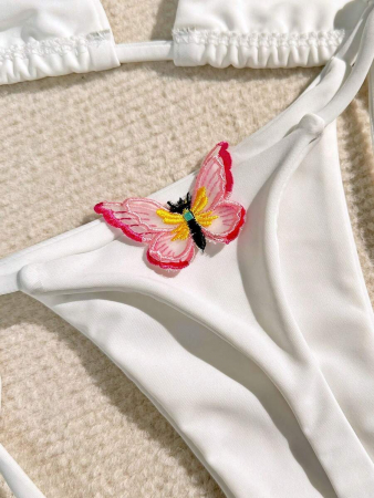 Costum de baie 2 piese, cu fluture, alb [4]