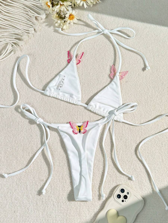 Costum de baie 2 piese, cu fluture, alb [6]