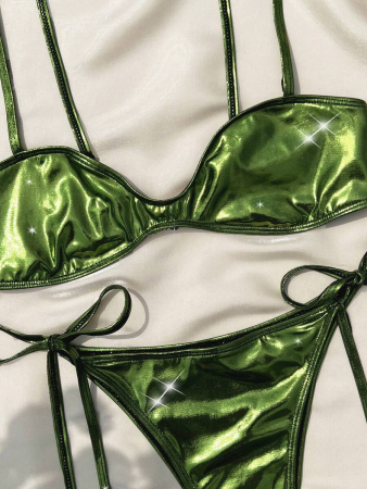 Costum de baie 2 piese, verde metalizat [3]