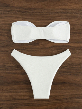 Costum de baie, alb, din 2 piese, cu accesoriu metalic [6]