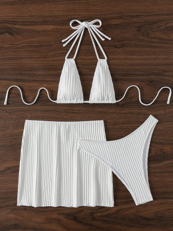 Costum de baie, alb, din 3 piese [4]