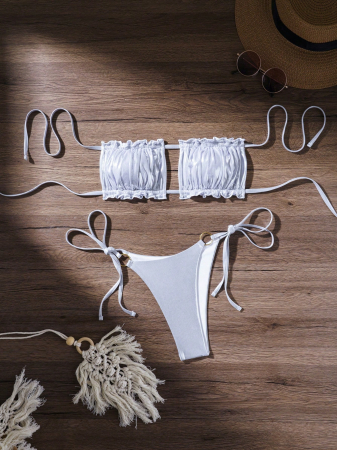 Costum de baie argintiu, din 2 piese, cu aspect stralucitor [2]