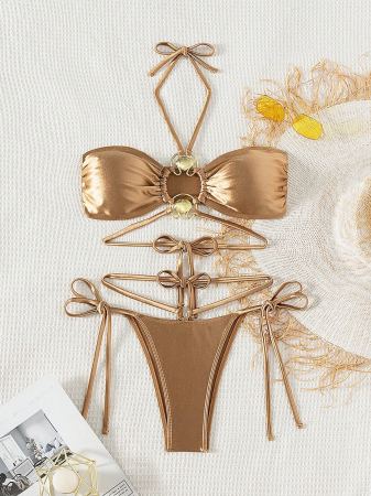 Costum de baie auriu cu detalii metalice [1]