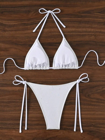 Costum de baie cu 2 piese, alb si snur reglabil [2]